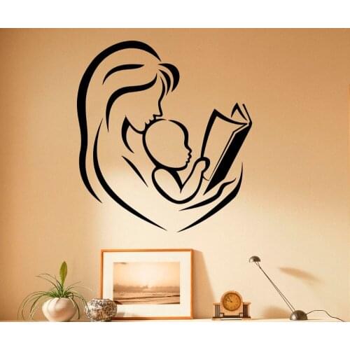 Love Mom And Baby Reading Book Wall Decal Houseware Interior Vinyl Wall Stickers For Kids Rooms Home Decor Bedroom Mural SYY760