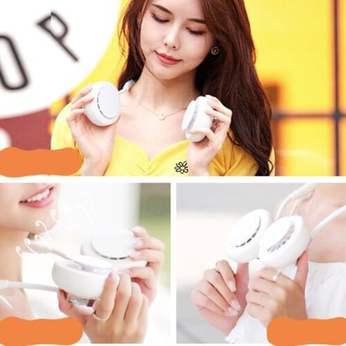 2020 NEW Doub fan lazy sports hanging neck fan usb portable three generations of neck leafless fan movement Head-mounted fan