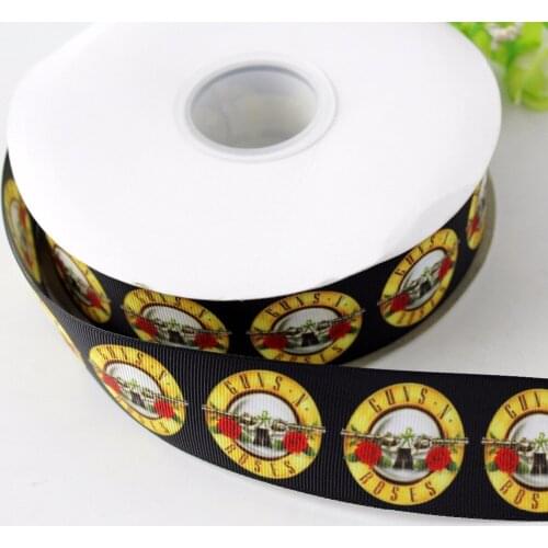 New design black guns&rose print 38mm grosgrain ribbon DIY materails wedding party decoration webbing