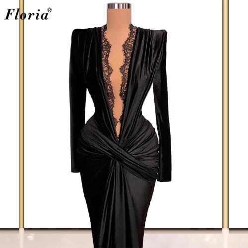 Long Sleeves Black Evening Dresses Mermaid Muslim Evening Gowns For Women Formal Plus Size Film Opening Ceremony Gown Robe Femme