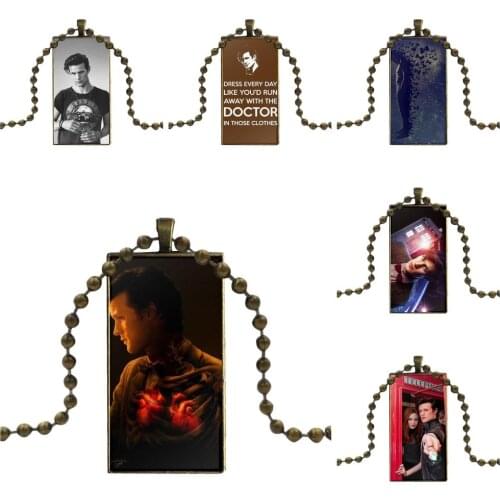 Necklace With Bronze Plated Glass Cabochon Choker Long Pendant Rectangle Necklace For Unisex Matt Smith Most Perfect Print