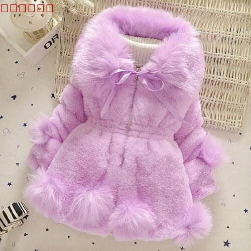 Baby Girls Lmitation Fur Coat Long Jacket Warm Sweater 2020 Winter New Children Big Fur Collar Thick Cotton Childrens Clothing