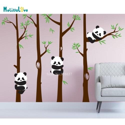 Panda Tree Wall Sticker Cute Panda Nursery Baby Room Decal 4 Bamboo Trees Forest Wall Art Poster BB052