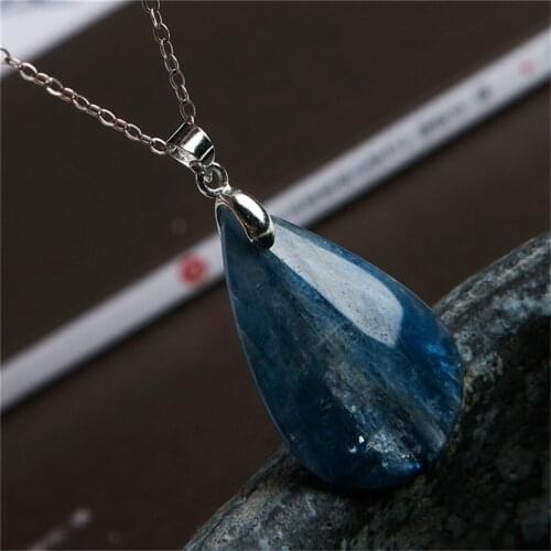 Genuine Deep Blue Natural Kyanite Stone Crystal Water Drop Bead Necklace Fashion Pendant 41x12x8mm Drop Shipping Trendy Pendant