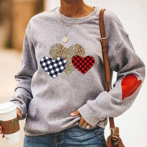 Love Heart Print Sweatshirts Women Long Sleeve Pullover Round Neck Tops Casual Blouse MX0157