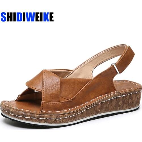 Womens Summer Open Toes Buckle Sandals Ladies Slingbacks Cross Tied Sewing Wedges Shoes Female Casual Platform Woman Shoes I126