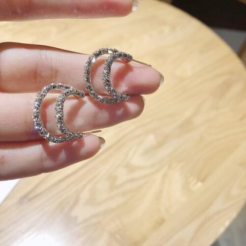 Silver Plated Needle Stud Earrings Chain C Earrings Crystal Jewelry For Girls