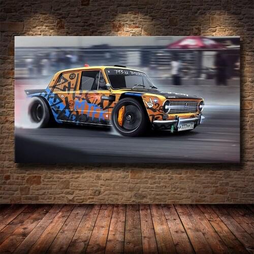 Vintage Graffiti Sports Car Poster Wall Art Pictures Painting Wall Art for Living Room Home Decor (No Frame)