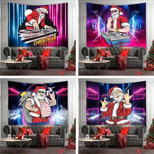 Funny Christmas Tapestry Cool DJ Santa Claus Wall Hanging Tapestry for Bedroom Living Room Dorm Photography Background Cloth