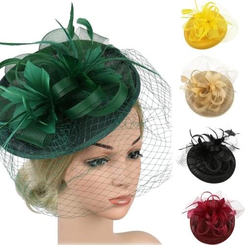 Womens Elegant Hat Strap Flower Feather Party Hat Hair Clip Headband Accessory