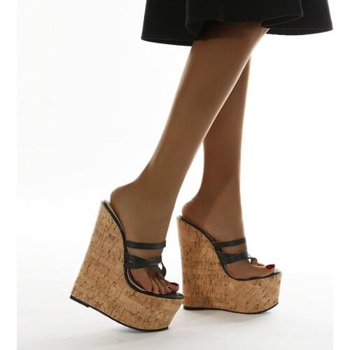 Black High Heel Slippers 18cm Platform Wedges Shoes For Women Fashion Sandals Plus Size 42 Ladies Slippers Sandalia Feminina