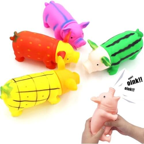 1Pcs Cleaning Teeth Dog Cat Chewing Toy Cartoon Big Fruit Pig Squeak Rubber Pet Dog Puppy Playing Squeaker Squeaky Pet Supplies