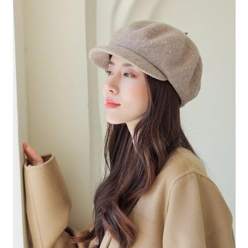 100% Wool brand Hats for Women Solid Plain Octagonal Newsboy Cap Men Ladies Casual Wool Hat Winter Beret Women Painter Cap
