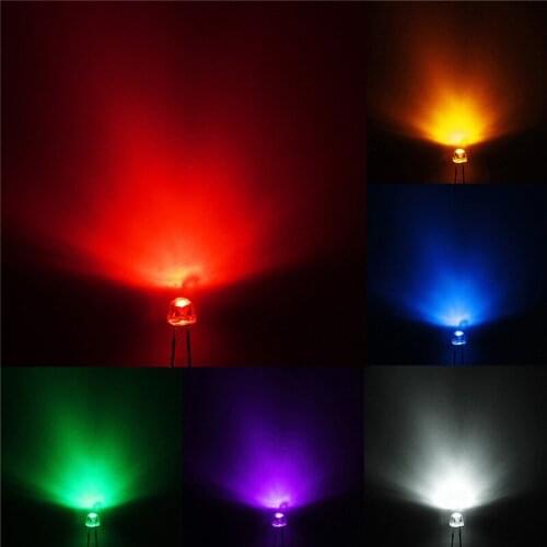 100Pcs/lot 5mm Straw Hat LED Wide Angle Light Emitting Diodes DIY Kit Water Clear 6 Color Red/Blue/Green/Yellow/White/Purple