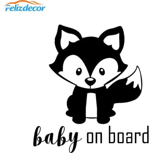12*13cm Cute Fox baby on board Decal Funny Sticker kawaii Animals Baby Car Decor Black White L720