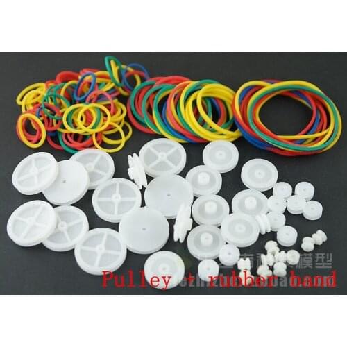 2bags free shipping DIY Model toy car Parts Belt pulley + Rubber Band Plastic Pulley Blocks -Total 40pcs(diameter:6/9/18/24mm)
