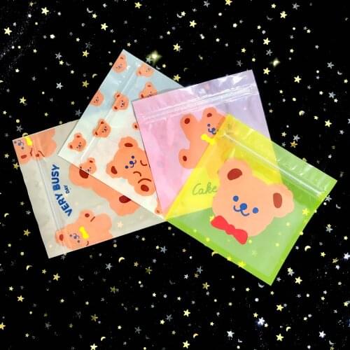 5pcs kawaii Little Bear Ziplock Bag DIY Craft Jewelry Accessories Decoration Packaging Material Transparent Pink Bear Bags