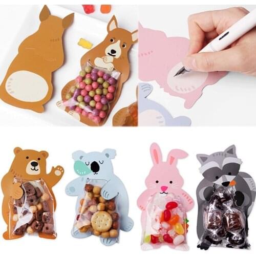 50PCS/Set Cartoon Animal Food Creative Card Wedding Cookie Gifts Bags Party Birthday Biscuits Candy Cake Packaging Bags