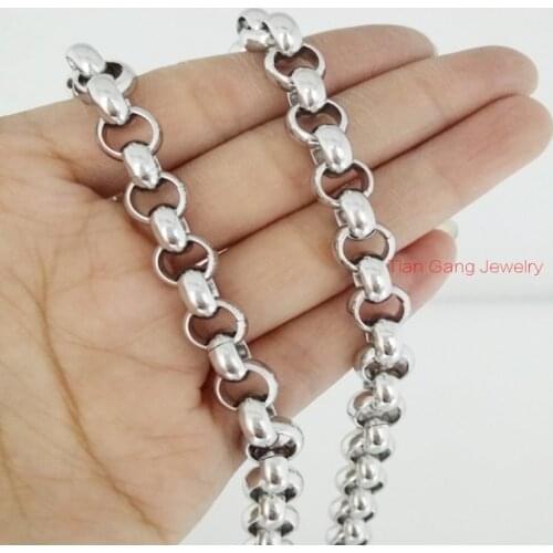 7"-40" Choose Shiny 9MM 316L Stainless Steel Silver Color Circle Link Chain Cowboy Mens Necklace or Bracelet