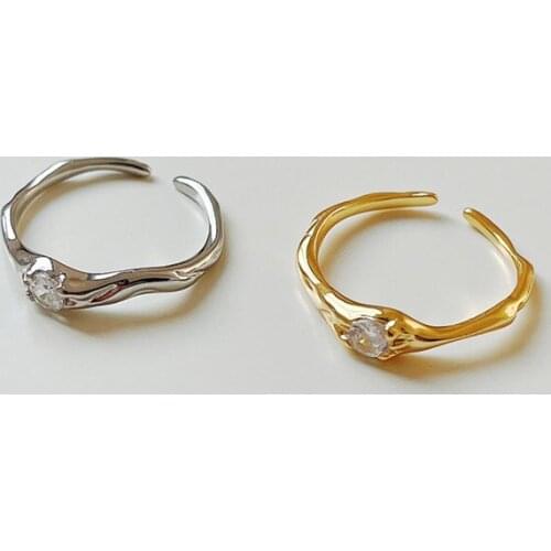 925 Sterling Silver Irregular Geometric Rings Gifts For Womens Gold Zircon Adjustable Minimalist Design Fine Trendy Jewellery