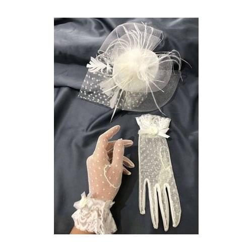 Bead White Polka Dot Gloves-voile Wedding Cap wedding trend 2021
