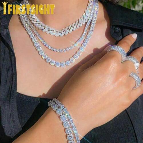 8MM Iced Out Bling 5A Cubic Zirconia CZ Chokers Necklace Silver Color Tennis Chain Necklace Hip Hop Fashion Jewelry For Women