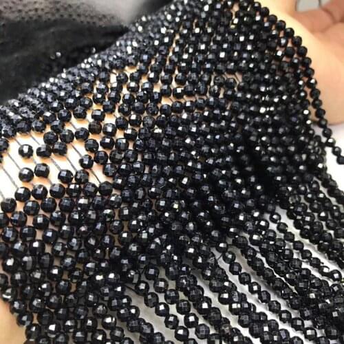 Black tourmaline 2mm 3mm 4mm Natural Gemstone Bead Facted Round for Jewelry Making Necklace Earring 15inch ICNWAY