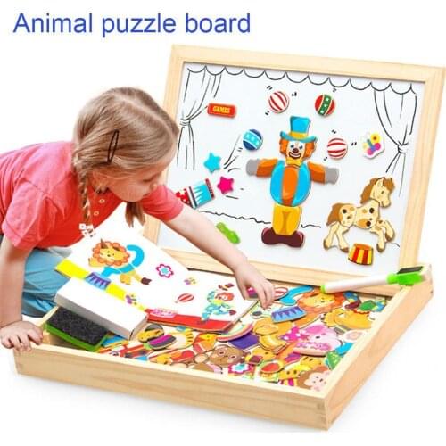 Kids New Wooden Multifunction Children Animal Puzzle Writing Magnetic Drawing Board Blackboard Learning Education Toys