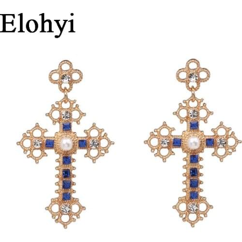 ELOHYI New Women Big Cross Boheimia Retro Geometric Crystal Statement Earring For Women Party Jewelry Christmas Gift Wholesale