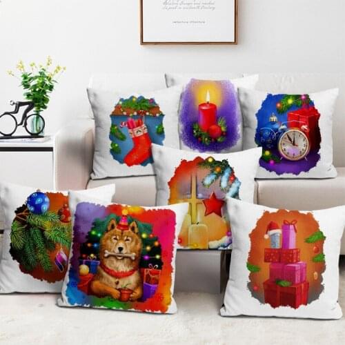 Fuwatacchi Linen Cushion Cover Christmas Gifts Pillow Case Xmas Tree Bell Printed Pillows Covers for Home Sofa Decor Pillowcases