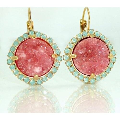 Hypoallergenic Stainless Natural Druzy Gemstones Opal Stud Earring Vintage Engagement Wedding Studs Earrings