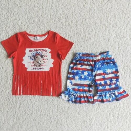 Toddler girl clothes sets new arrive bull head pattern tops fve-pointed star print shorts RTS girls 2pcs suit