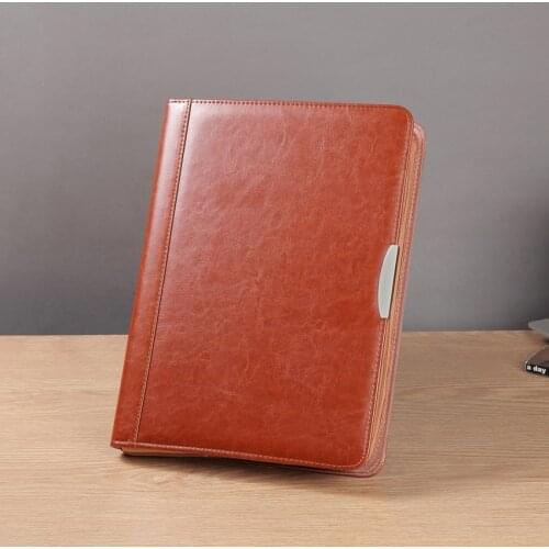 A4 zipper leather business document file folder manager bag conference agreement briefcase padfolio spiral report organizer 448B