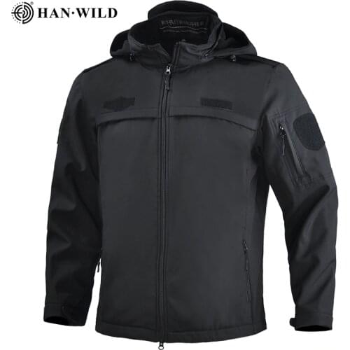 HAN WILD Military Jacket Men Hiking Jackets Softshell Clothes Windbreaker Tactical Army Hoody Jacket Winter Coat Adjustable
