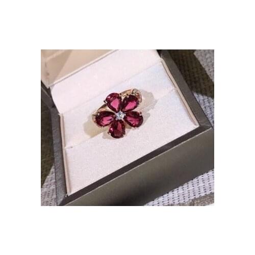 Hot famous brand Jewelry red gem stone flower ring For Women Wedding gifts cz stones ring luxury rose gold party finger ring