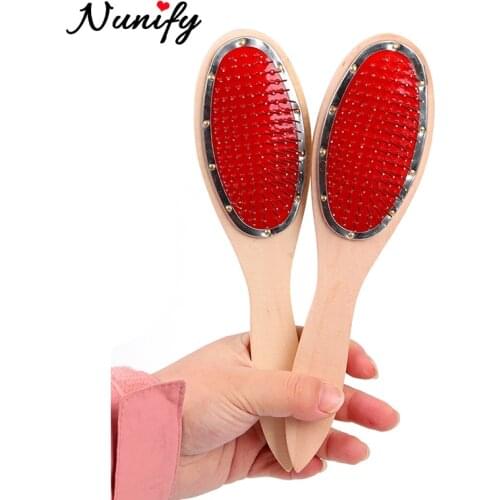 Nunify Wooden Handle Massage Hair Brush With Metal Pins Air Cushion Massage Hair Comb With White Reduce Hair Loss Tool