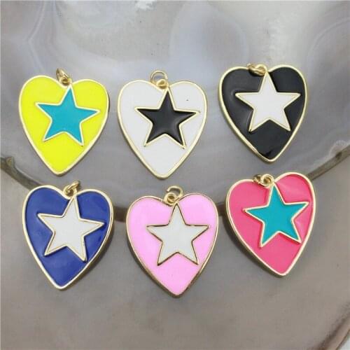 29*25mm 10pcs/lot Fashion colorful enamel pendant, exquisite heart with star enamel charm, bracelet/necklace accessories