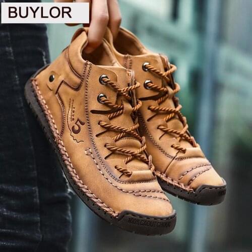 Male Shoes Winter Sneakers Medium-cut Boots Male Vintage Leather Handmade Boots Mens Sneakers Retro Frosty Mens Casual Shoes