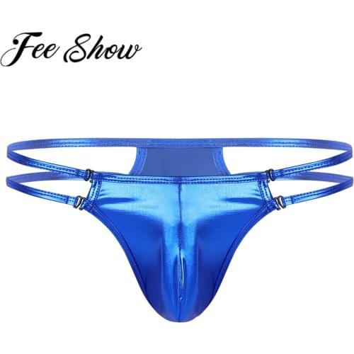 Men Shiny Wetlook Exotic Lingerie Sissy Underwear Bulge Pouch T-Back Jockstrap G-string Thongs Club Bikini Briefs Latex Panties