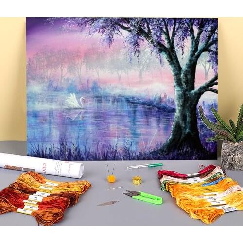 Natural Scenery Misty Moment Printed 11CT Cross Stitch DIY Embroidery Complete Kit DMC Threads Craft Sewing Knitting Decor