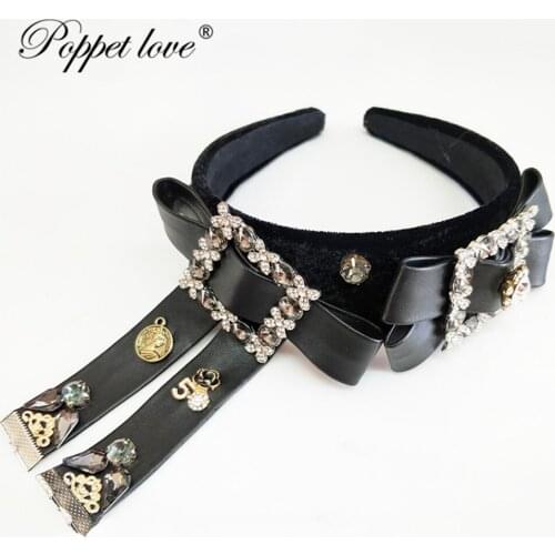 New Retro Handmade PU Leather Bowknot Hairband Girls Bowknot tassel Headband Wide Hair Bands Head Hoop Fashion Women Hair Access