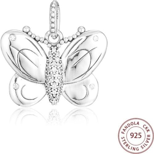 Fits Pandora Bracelet 925 Sterling Silver Decorative Butterfly Necklace Charm Pendant Beads Women DIY Jewelry Gift Bijoux