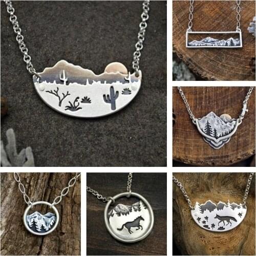Moon Deep Forest Landscape Pendant Necklace Earring for Women Acrylic Inlaid Triangle Pendant Accessories Party Jewelry