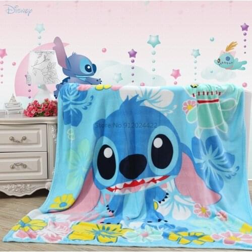 Blue Stitch Flannel Throw Blanket Mickey Minnie Mouse Frozen Cartoon Printed Disney Blanket Sofa Couch Soft Warm Sleeping Covers