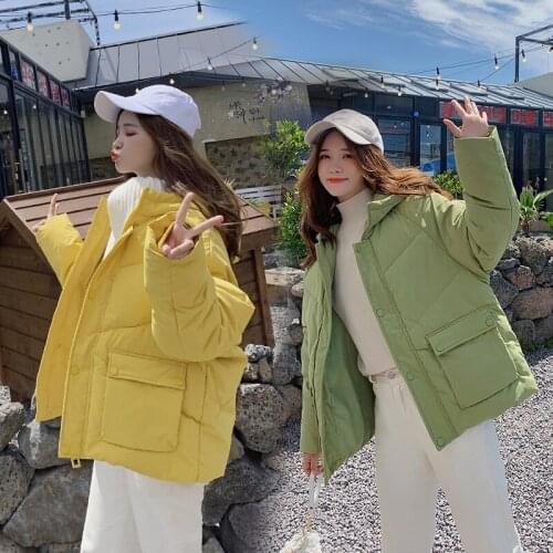 Warm casual hooded down jacket women fashion loose yellow jacket new Korean thick coat