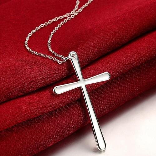 925 Sterling Silver Chain Long Cross Pendant Necklace For Woman Wedding Engagement Party Charm Jewelry Gift