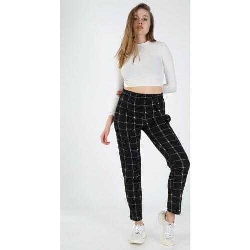 Womens Black Plaid Trousers