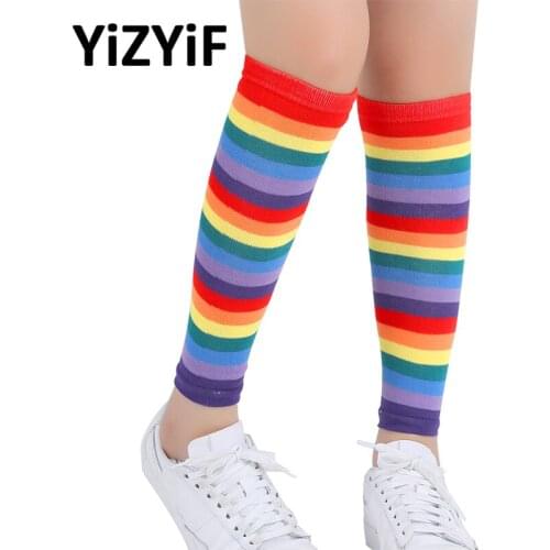 Women Rainbow Striped Leg Warmers Knee High Leg Socks Halloween Party Cosplay Costume Leg Warmers Holiday Rainbow Funny Dress Up