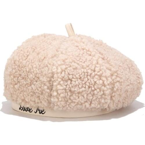 Winter Beret Hat Women Embroidery Letter Hat Fleece Wool Classic Newsboy Hat Girls Female Painter Cap