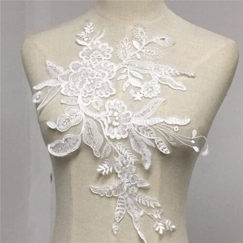 1pcs embroidery flower lace applique sequined gauze sewing craft diy cloth accessory handmade material 39*23.5cm